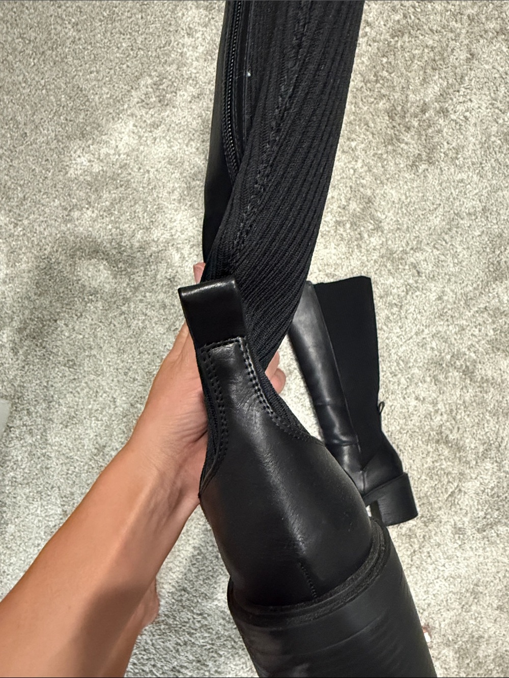 Women's Black Knee-High Stretch Panel Boots - Picture 3 of 6